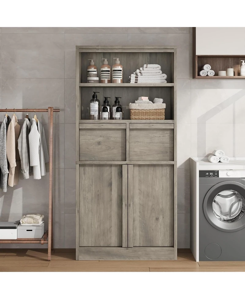 gaomon Tall Bathroom Cabinet, Floor Storage Cabinet with Doors & 2 Drawers, Organizer Freestanding for Bathroom, Living Room