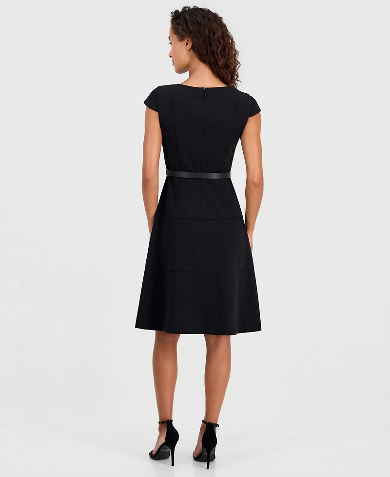 Anne Klein Petite Cap-Sleeve Seamed Scuba Crepe Sheath Dress