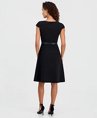 Anne Klein Petite Cap-Sleeve Seamed Scuba Crepe Sheath Dress
