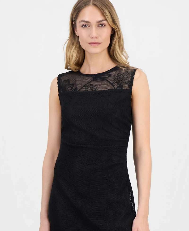 Anne Klein Women's Embroidered-Tulle Sleeveless Midi Dress