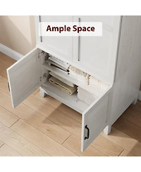 gaomon Armoire Wardrobe Closet with 4 Doors, Tall Wooden Freestanding Cabinet with Hanging Rod and 18 Adjustable Shelves.