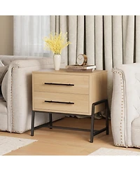 gaomon farmhouse nightstand with 2 drawers, rustic light wood table with metal legs for bedroom or living room