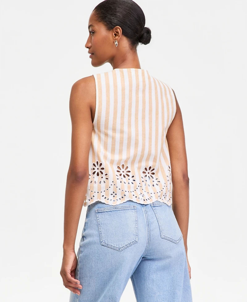 On 34th Women's Verano Stripe Linen-Blend Eyelet Vest, Macy's Exclusive