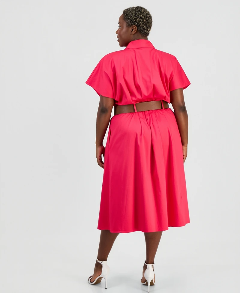 Anne Klein Plus Belted Pleated Midi Shirtdress