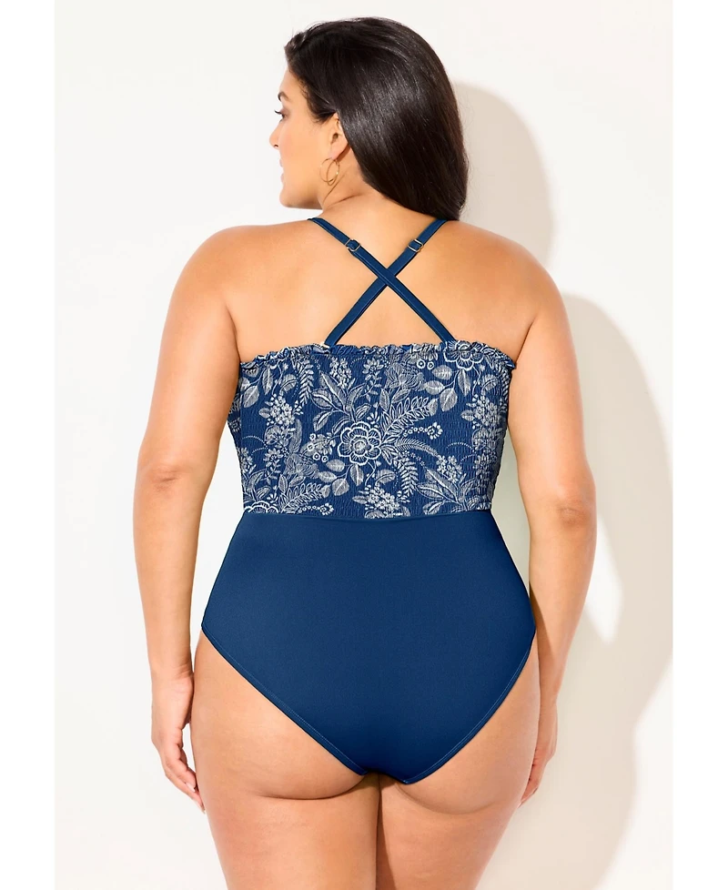 Swimsuits for All Women's Smocked Ring Strap One Piece Swimsuit