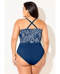 Swimsuits for All Women's Smocked Ring Strap One Piece Swimsuit