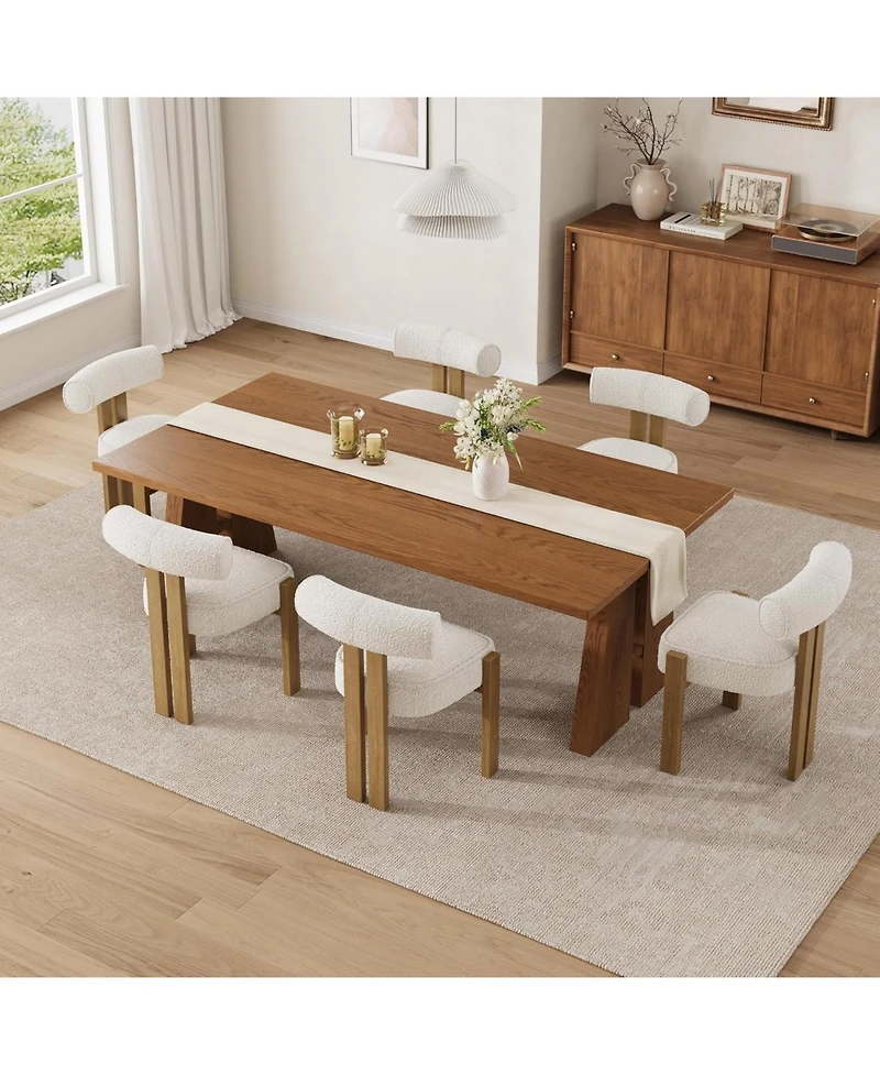 gaomon Upholstered Dining Chairs Set of 6,Modern Boucle Dining Room Chairs with Ergonomic Curved Back,Comfortable Kitchen Chairs with Rubber Wood Legs