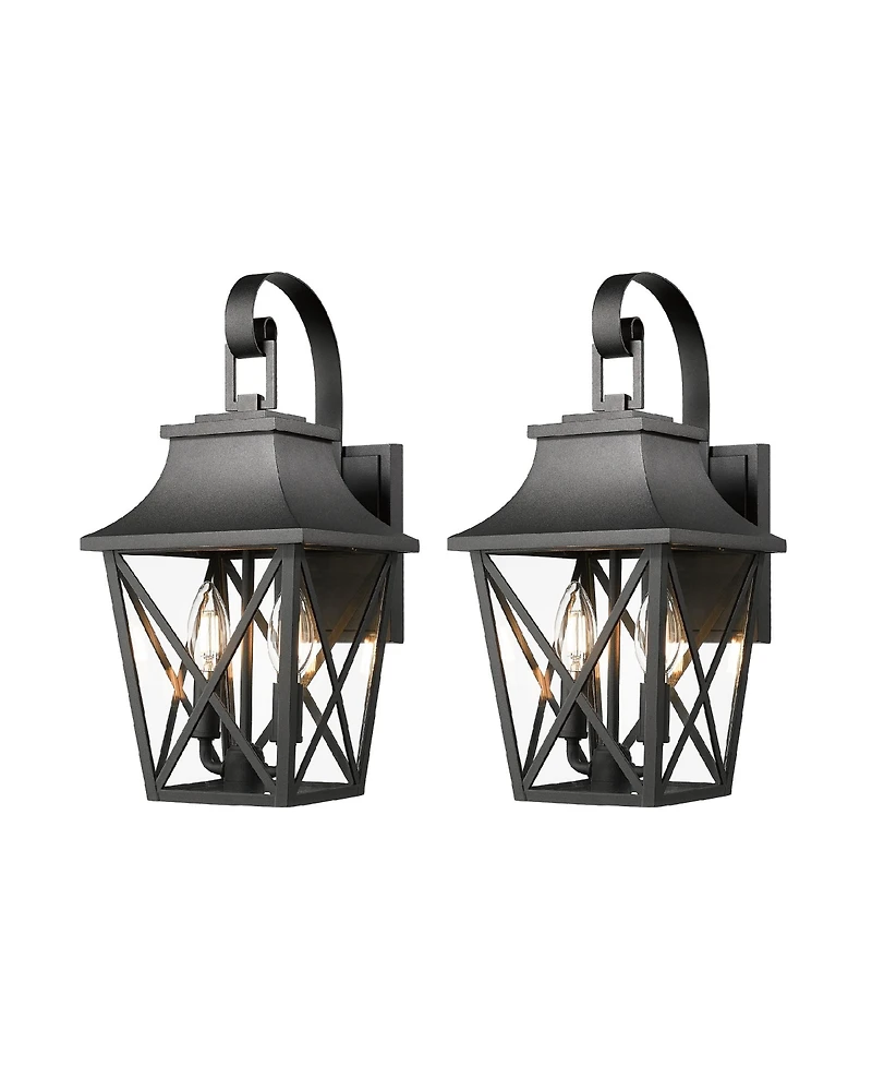 Flynama Outdoor Wall Lantern 2-Light, Large Outside Modern Wall Sconce Light Fixture, Industrial Porch Light Wall Mount with Glass