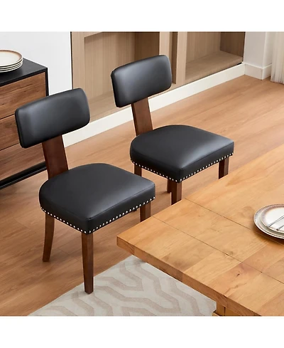 gaomon Leather Dining Chairs Set of 2, Upholstered Chairs with Curved Back & Wood Frame