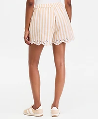 On 34th Women's Stripe Mid-Rise Embroidered Eyelet Linen Blend Pull Shorts, Macy's Exclusive