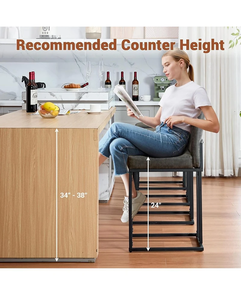 gaomon Counter Height Bar Stools Set of 2, Pu Leather with Metal Frame