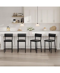 gaomon Set of 4 Counter Height Bar Stools - Pu Leather Upholstery,Backrest and Footrest,Thick Cushion,Sturdy Metal Legs