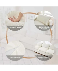 gaomon Chenille 113-Inch Modular Combo Sofa, Modern 3-Seater L-Shaped Sofa with Ottoman, 2 Cushions, Side Pockets