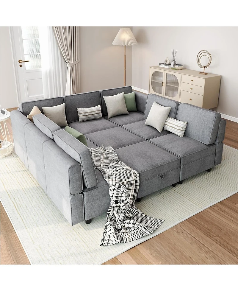 gaomon 139.4" Chenille Reversible Sectional Sofa, 9-Seater Modular Sectional Sofa, Comfy Sectional Sleeper Sofa Couch with Chaise