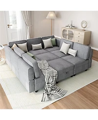 gaomon 139.4" Chenille Reversible Sectional Sofa, 9-Seater Modular Sectional Sofa, Comfy Sectional Sleeper Sofa Couch with Chaise