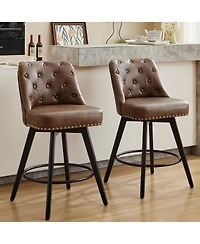 gaomon Counter Height Swivel Bar Stools Set of 2, Leather Upholstered with Wood Legs