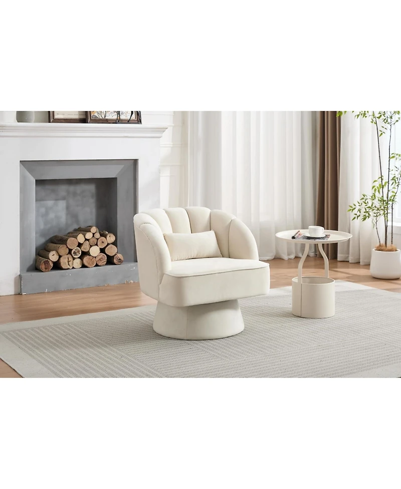gaomon Modern Swivel Barrel Accent Chair, Velvet, Beige