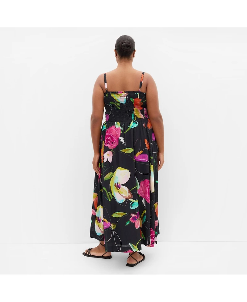 City Chic Women's Plus Malina Sketch Print Shirred Maxi Dress