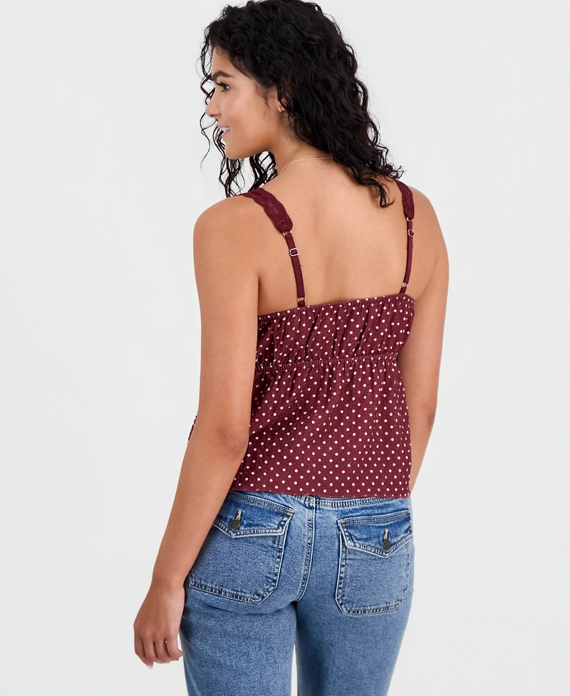 Madden Girl Juniors' Polka-Dot Tie-Front Babydoll Tank Top