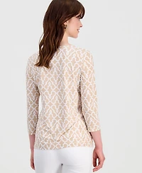 Jm Collection Women's Printed 3/4 Sleeve Scoop-Neck Jacquard Top, Macy's Exclusive