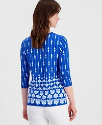 Jm Collection Women's Printed 3/4 Sleeve Scoop-Neck Jacquard Top, Macy's Exclusive
