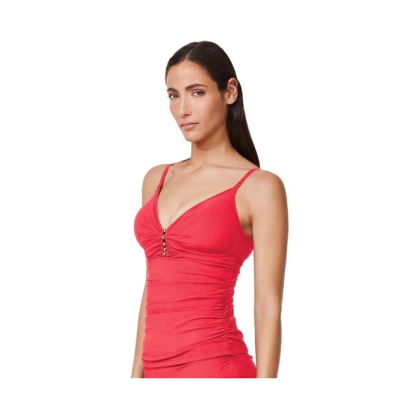 Profile by Gottex Women's Tutti Frutti Fashion V-Neck Gold Beaded Tankini Top