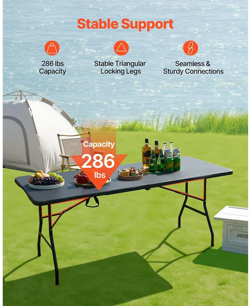Mecale 6 Ft Fold-in-Half Folding Table with Carry Handle