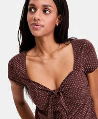 Hippie Rose Juniors' Bunny-Tie Short-Sleeve Sweetheart Top