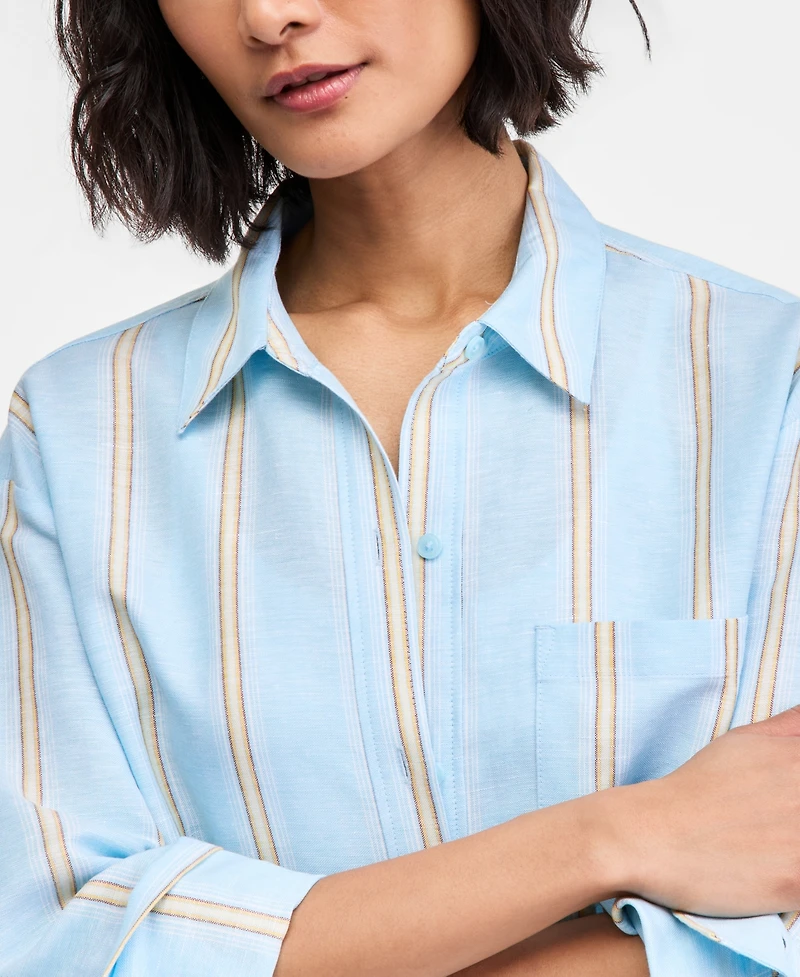 On 34th Women's Linen-Blend Relaxed Button-Down Shirt, Macy's Exclusive