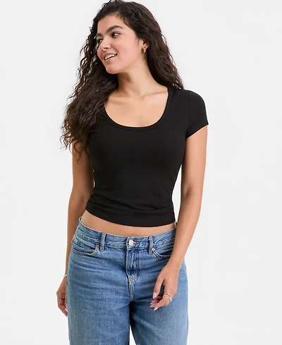 Hippie Rose Juniors' Scoop-Neck Cap-Sleeve Top