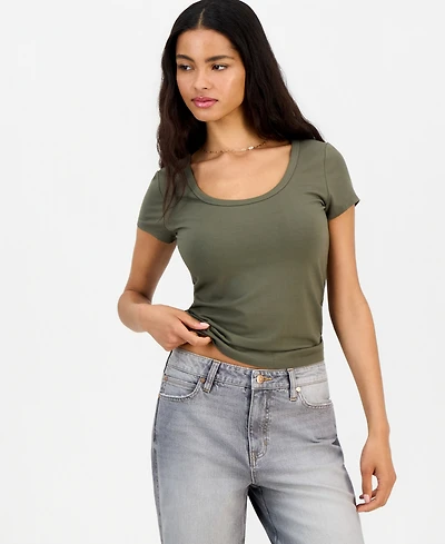 Hippie Rose Juniors' Scoop-Neck Cap-Sleeve Top