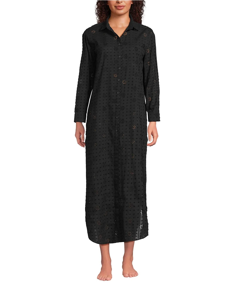 Lands' End Women's Eyelet Button Down Maxi Cover-up Dress