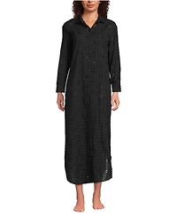 Lands' End Women's Eyelet Button Down Maxi Cover-up Dress