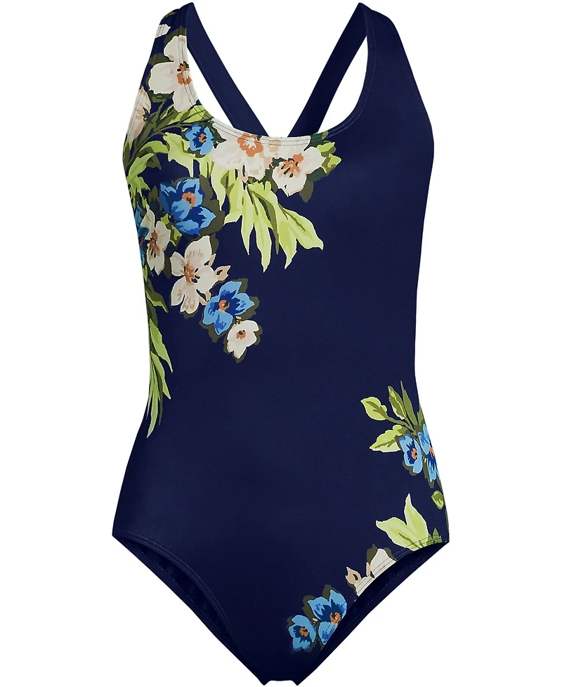 Lands' End Women's Petite Tugless X-Back One Piece Swimsuit