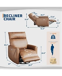 gaomon Power Recliner Chair,Swivel Rocker Chair for Adults,Upholstered Fabric Glider Recliner Nursery Chair with Usb Ports