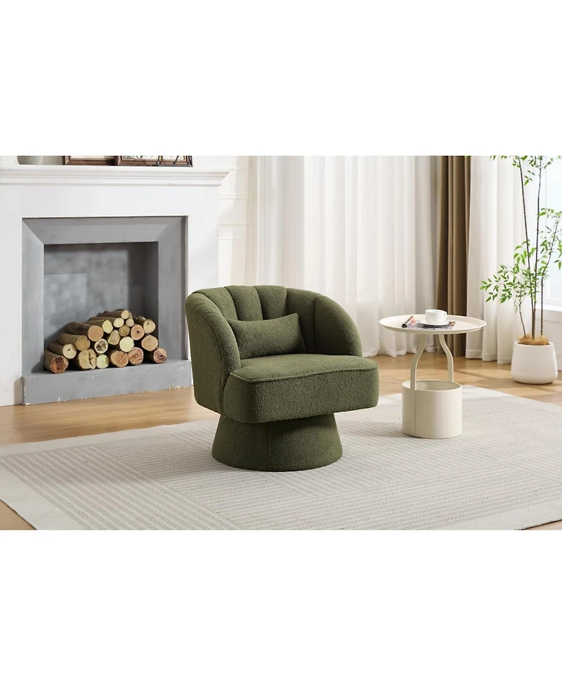 gaomon Modern Swivel Barrel Accent Chair,360 Teddy Fabric Upholstered Armchair with Striped Backrest and Plush Padding,Comfy Round Lounge Chair