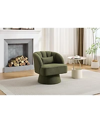 gaomon Modern Swivel Barrel Accent Chair,360 Teddy Fabric Upholstered Armchair with Striped Backrest and Plush Padding,Comfy Round Lounge Chair