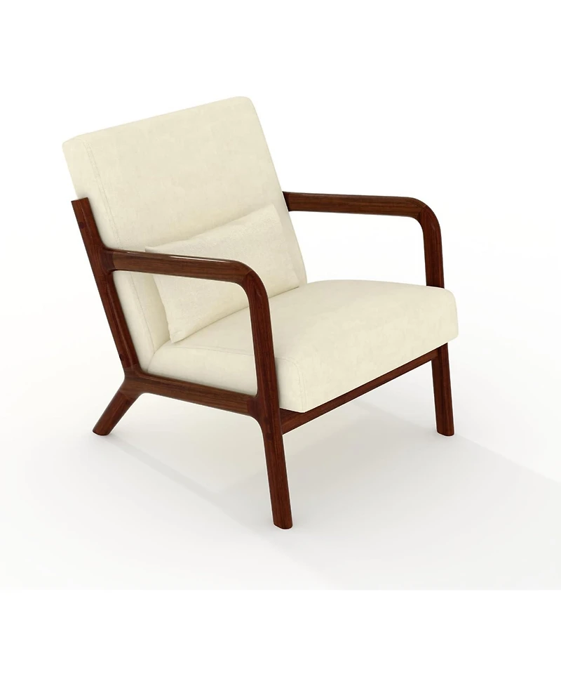 gaomon Mid-Century Chenille Accent Chair,Cozy Reading Chair,Modern Lounge Armchair with Lumbar Pillow,Solid Wood Frame,for Living Room,Bedroom,Office