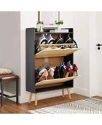 Gaomon Rattan Shoe Cabinet for Entryway, Holds 12-18 Pairs of Shoes, Anti-Tip Design Closet