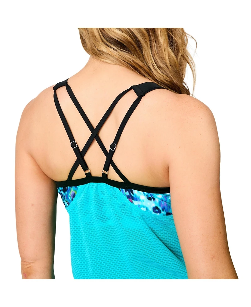 Free Country Women's Textured Mesh Side Tie Blouson Tankini Top