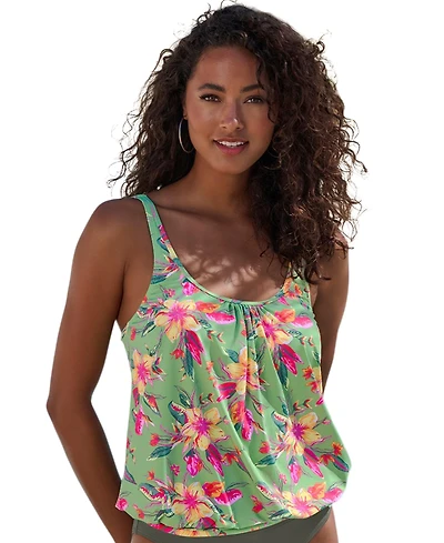 Lascana Women's Tropical Print Oversized Tankini Swimsuit Top