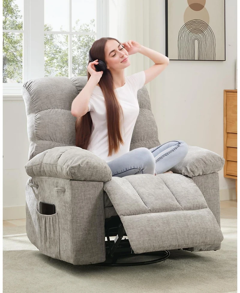 gaomon Rocking Recliner Chair,360 Swivel,30 Rocking,135 Tilt,Chenille Upholstery,Q235 Steel Frame Glider Nursery Chair for Small Spaces