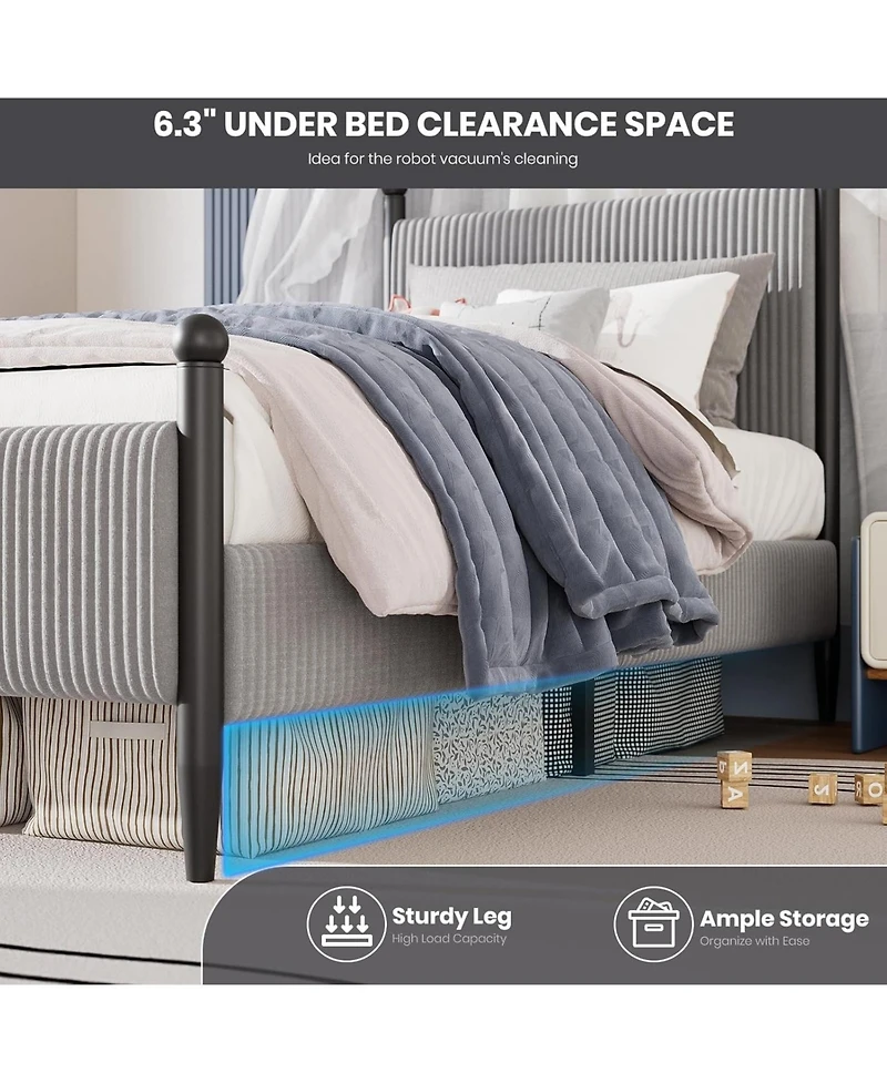 gaomon Twin Size Velvet Corduroy Fabric Bed Frame, Plywood and Iron Construction, Cone-Shaped Iron Foot, Soft Bag Design