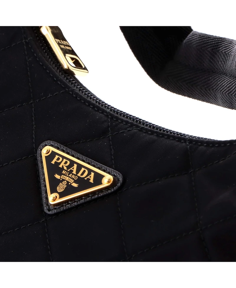 Pre-Owned Prada Small Hobo Quilted Tessuto