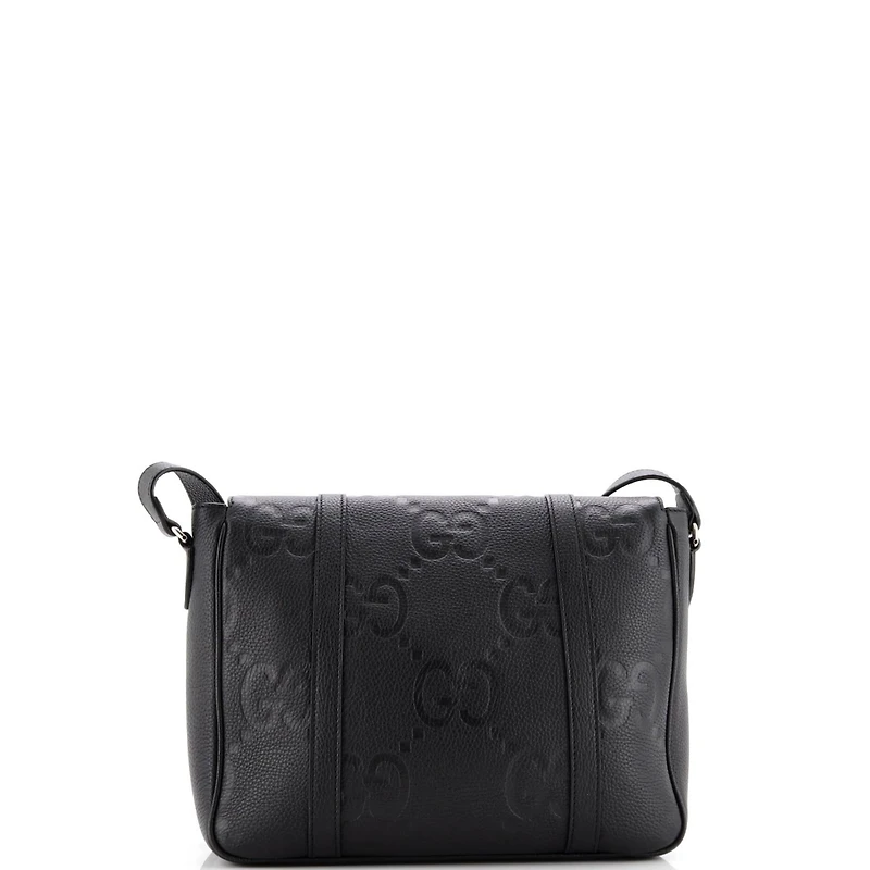 Pre-Owned Gucci Medium Double Belt Flap Messenger Bag Jumbo Gg Embossed Leather