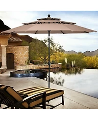 Gymax 10ft 3 Tier Patio Market Umbrella Aluminum Shade Shelter Double Vented Turquoise