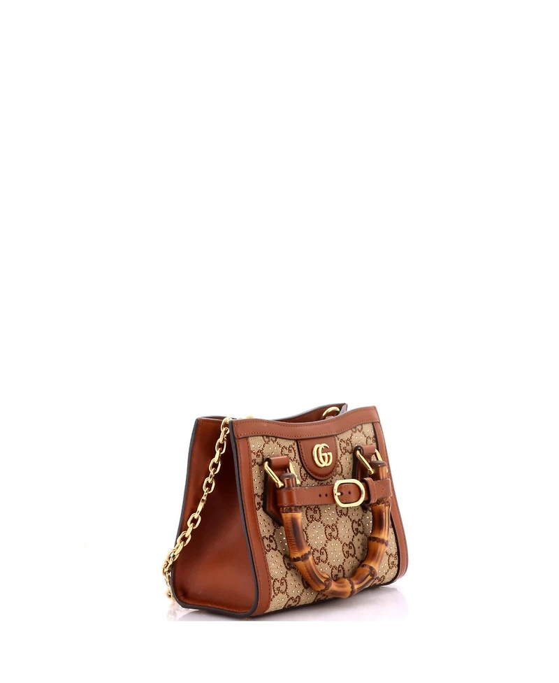 Pre-Owned Gucci Mini Diana Nm Bamboo Handle Tote Crystal Embellished Gg Canvas