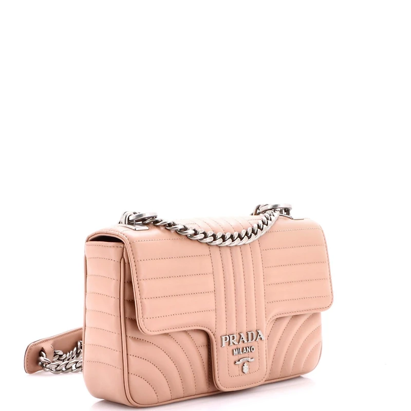 Pre-Owned Prada Medium Chain Flap Shoulder Bag Diagramme Quilted Leather