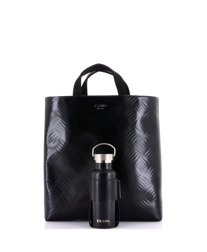 Pre-Owned Prada Medium Vertical Shopper Tote Diamond Embossed Spazzolato Leather