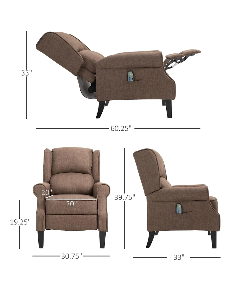 Boyel Living Vibration Massage Recliner Chair with Heat Linen Fabric Push Back Room Sofa